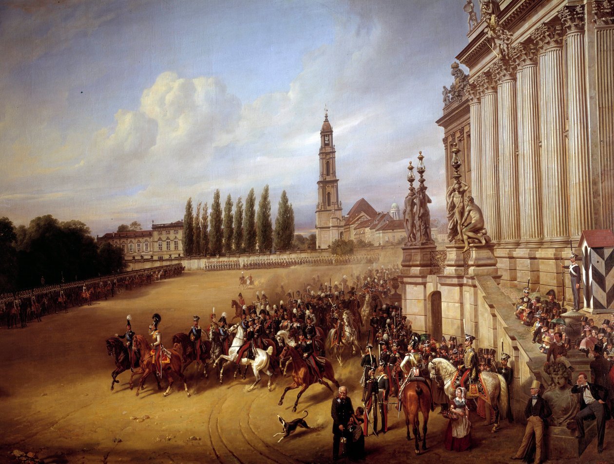Parade i Postdam. Maleri av Franz Kruger (1797-1857) ec alle. av Franz Krüger