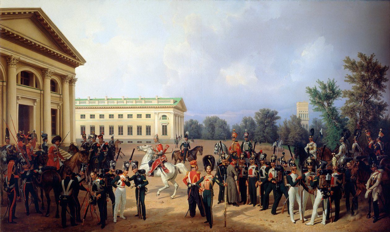 Den keiserlige russiske garde i Tsarskoye Selo i 1832, 1841. av Franz Krüger