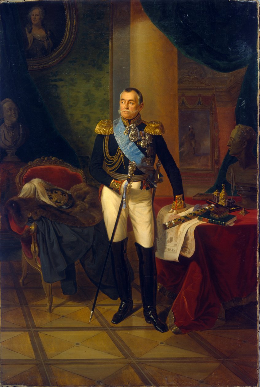 Portrett av Piotr Volkonski (1776-1852), russisk marskalk og politiker. Maleri av Franz Kruger (1797-1857), olje på lerret av Franz Krüger