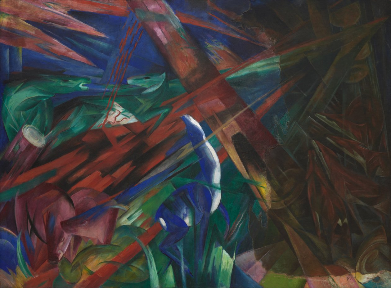 Dyreskjebner Trærne viste ringene sine, dyrene sine årer, 1913. av Franz Marc