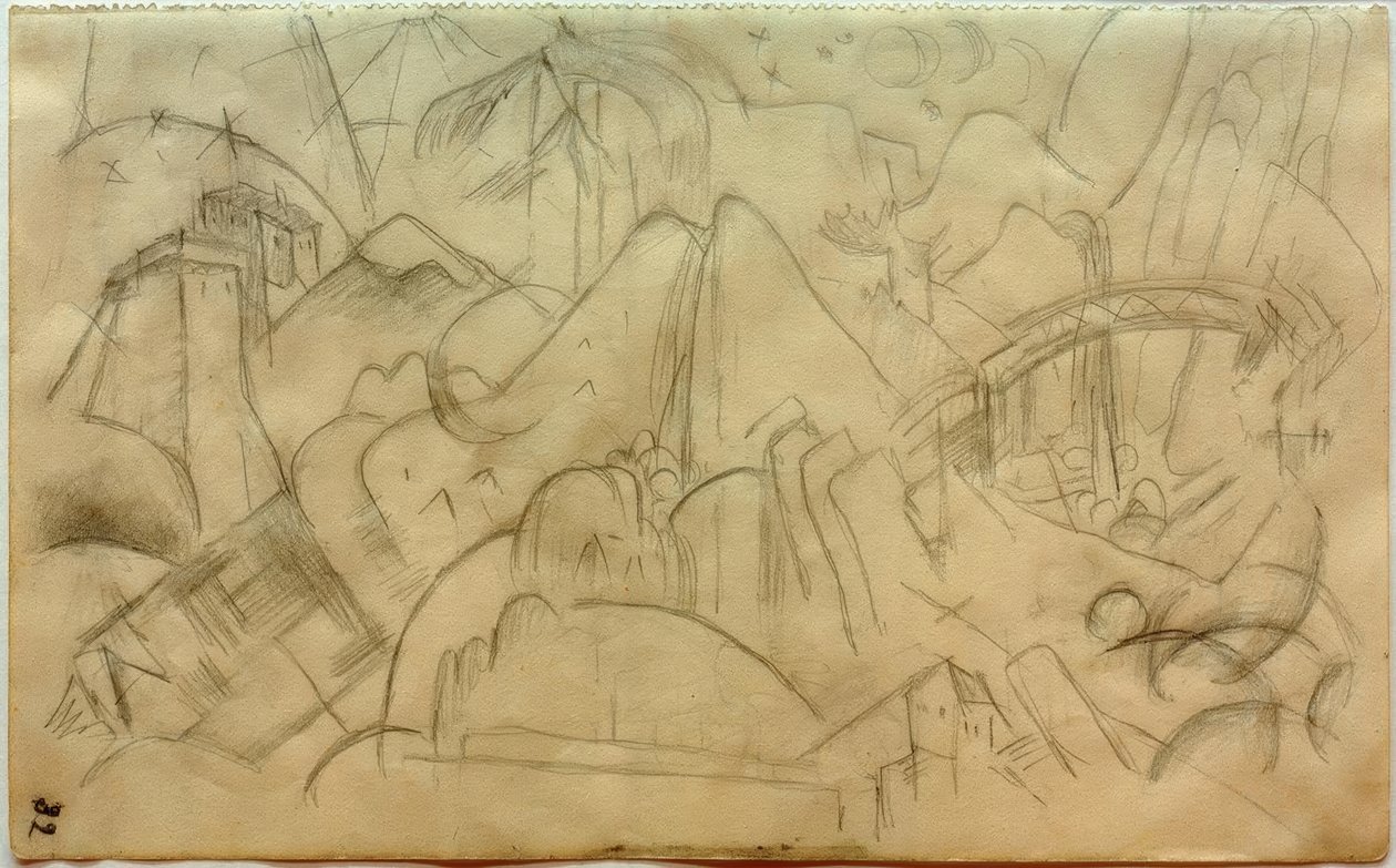 Fjelllandskap med bro (Tyrol) av Franz Marc