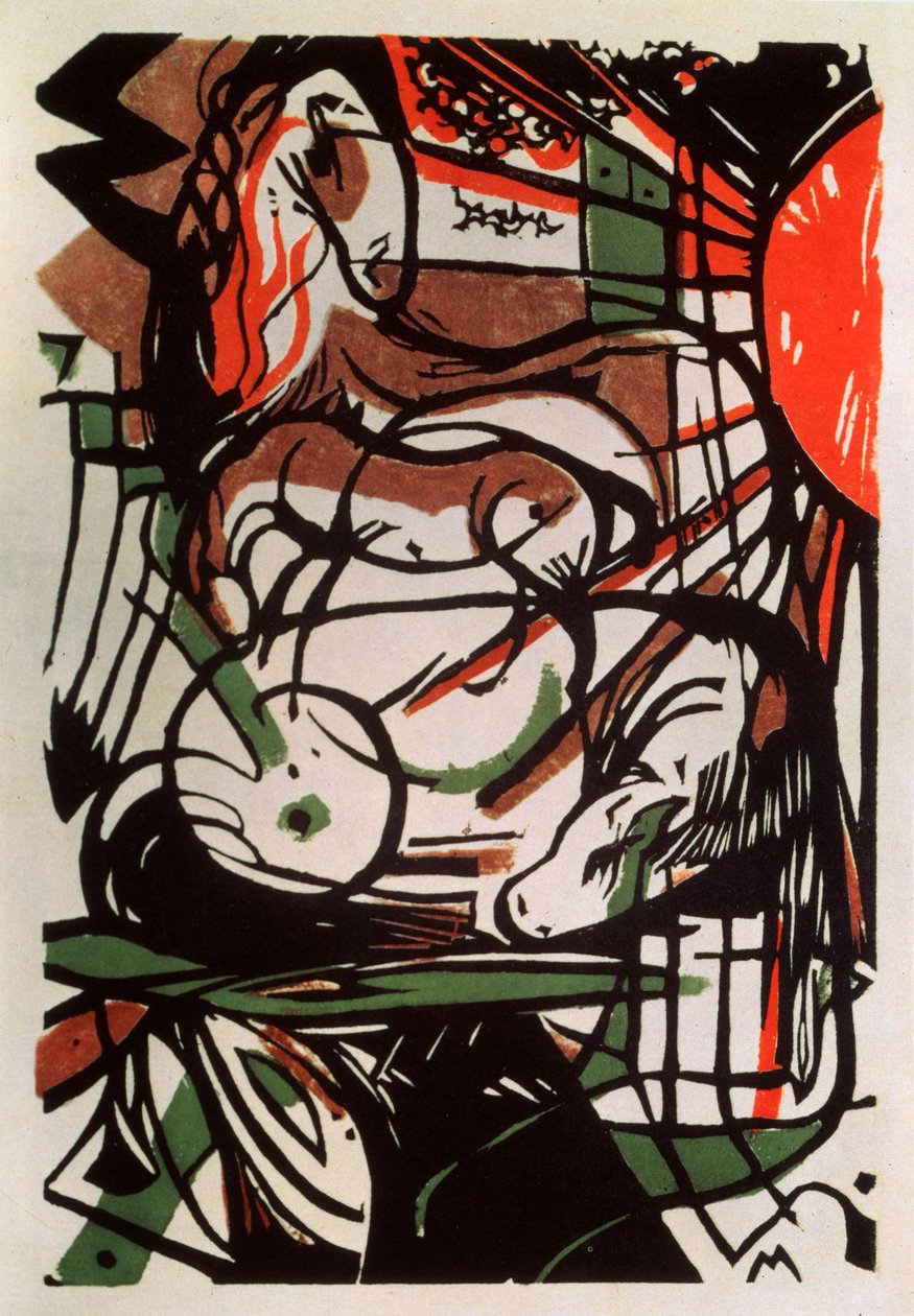Fødsel av et føll, 1913 av Franz Marc