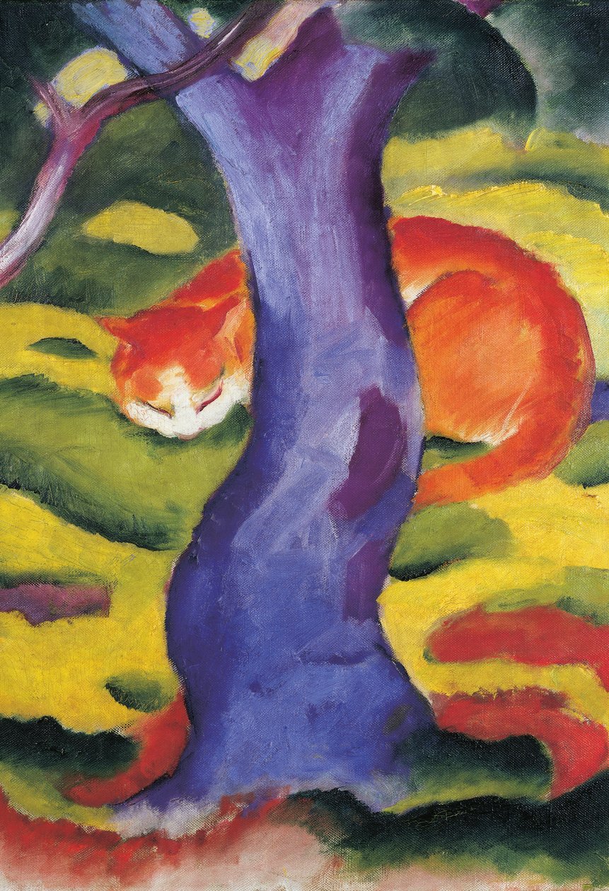 Katt bak tre, 50x70 cm av Franz Marc