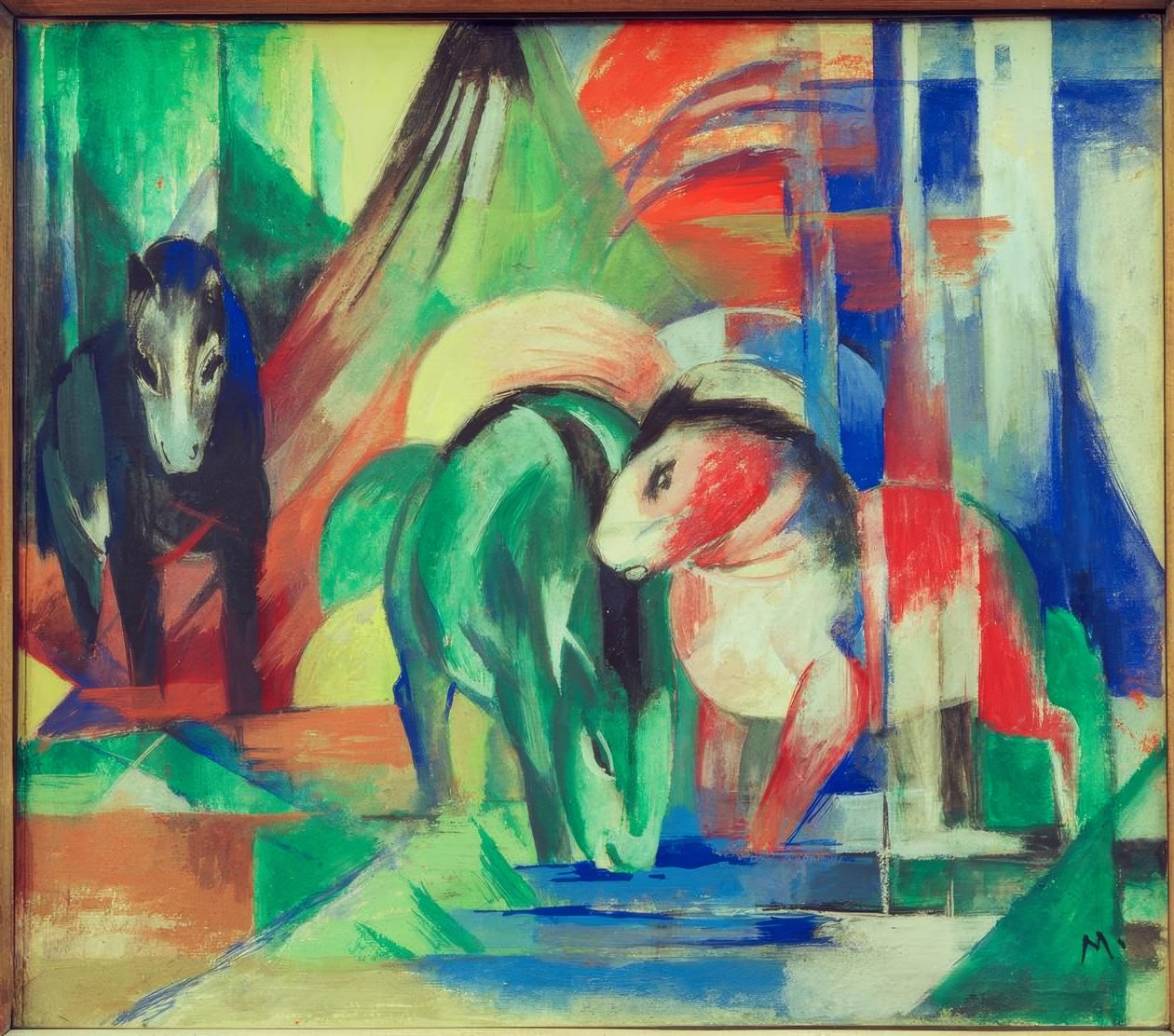 Tre hester ved vanningspunktet av Franz Marc