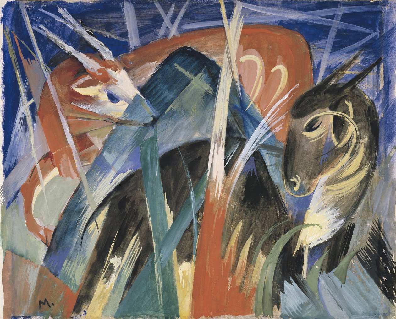 Fabeldyr I Komposisjon med dyr I, 1913 av Franz Marc