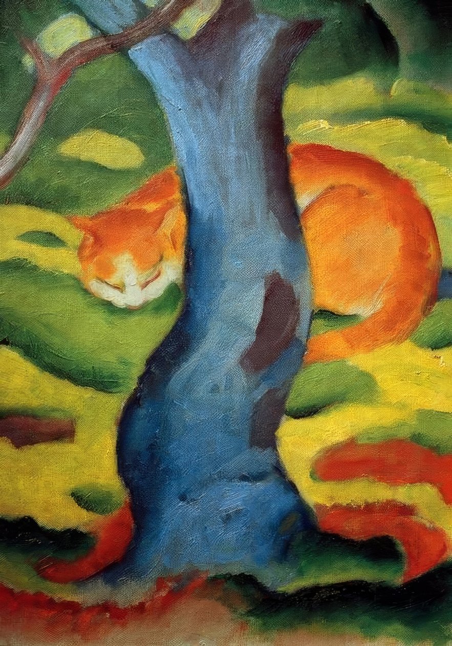 Barnebilde (katt bak et tre) av Franz Marc