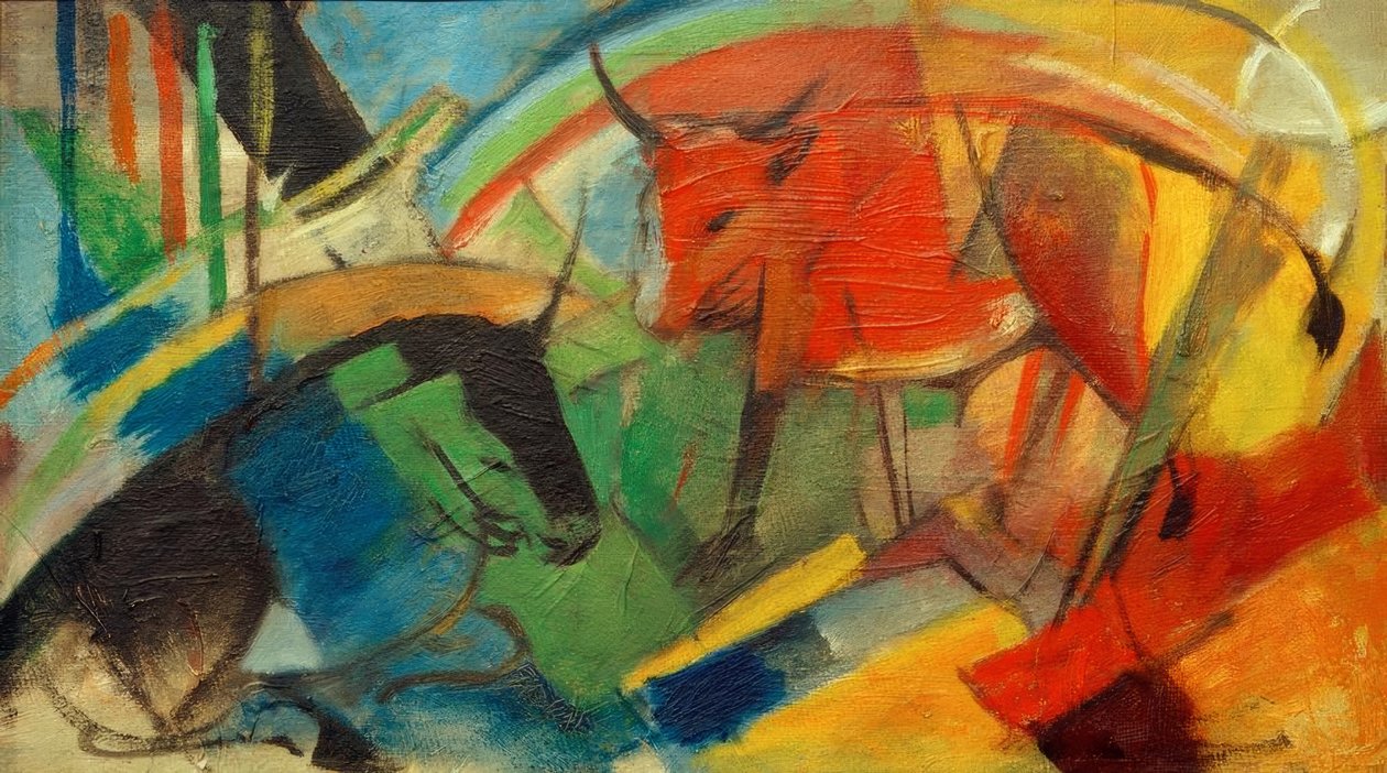 Lite bilde med storfe av Franz Marc