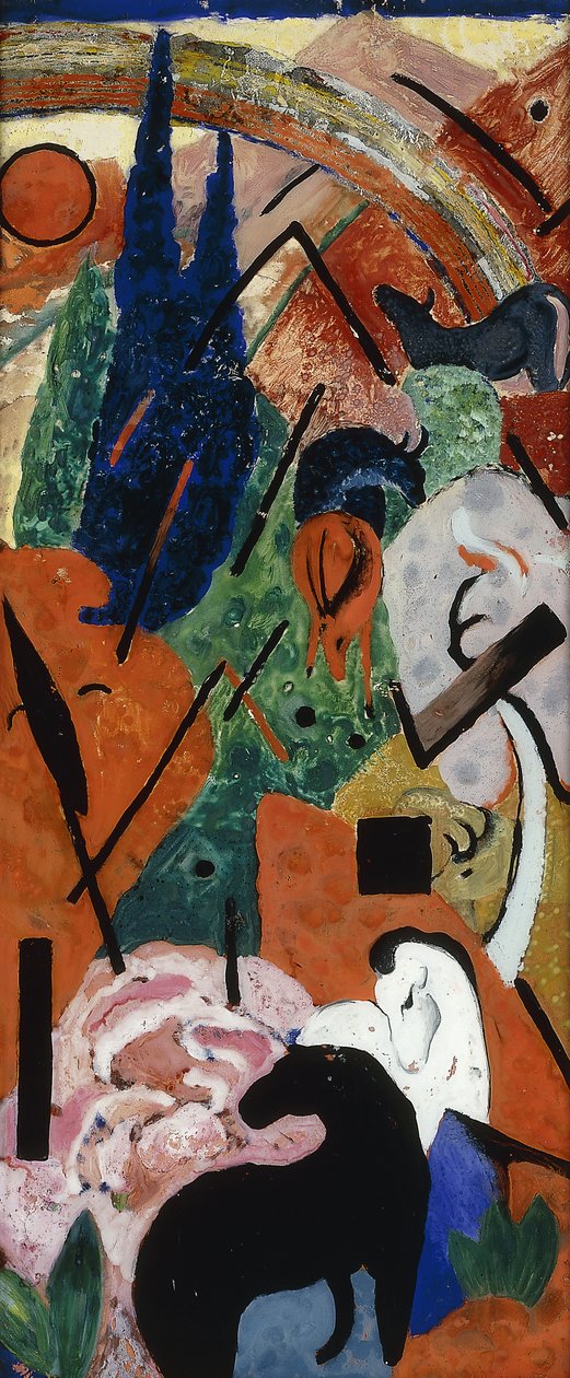 Landskap med dyr og regnbuer; Landskap med dyr og regnbue, 1911 av Franz Marc