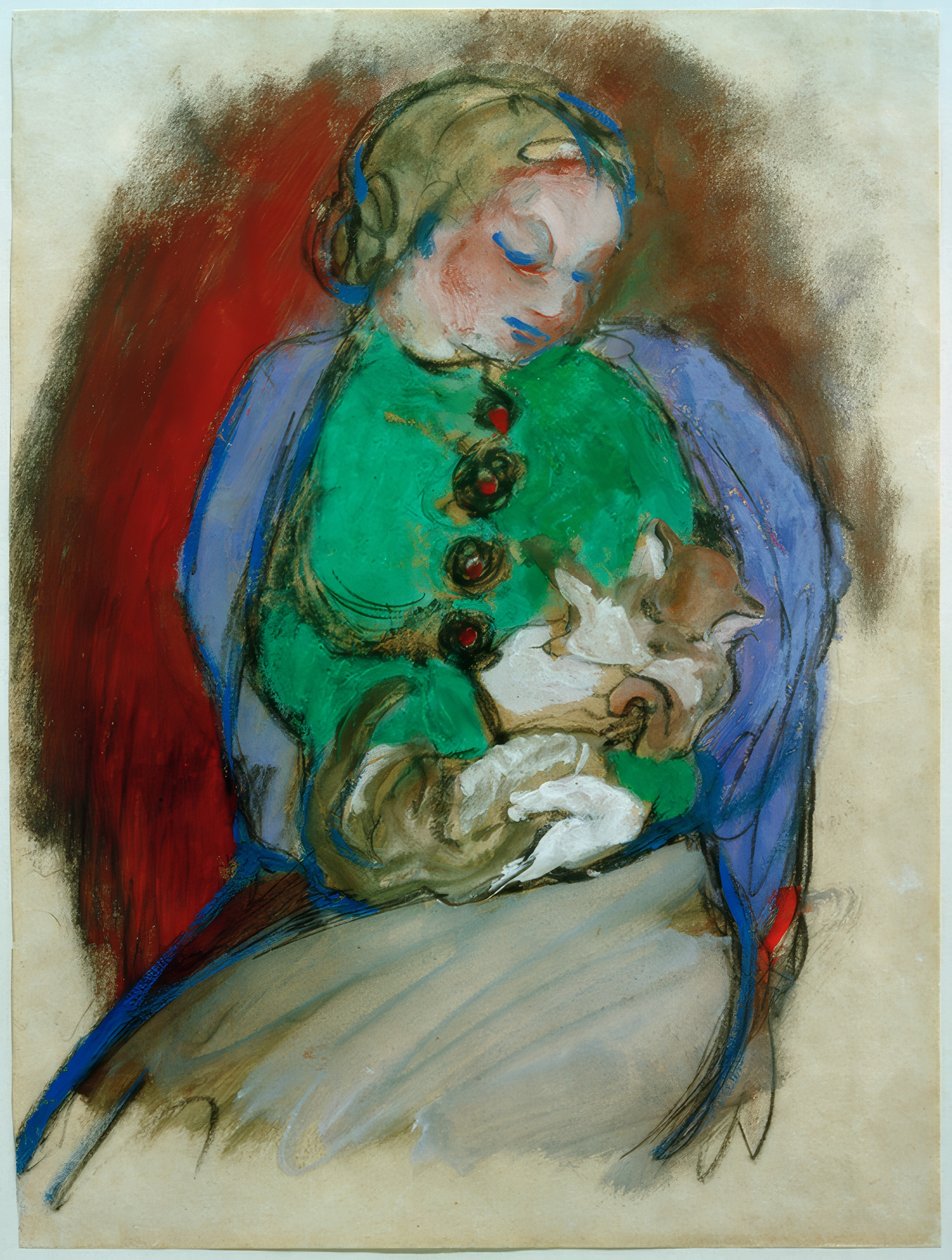 Jente med katt av Franz Marc