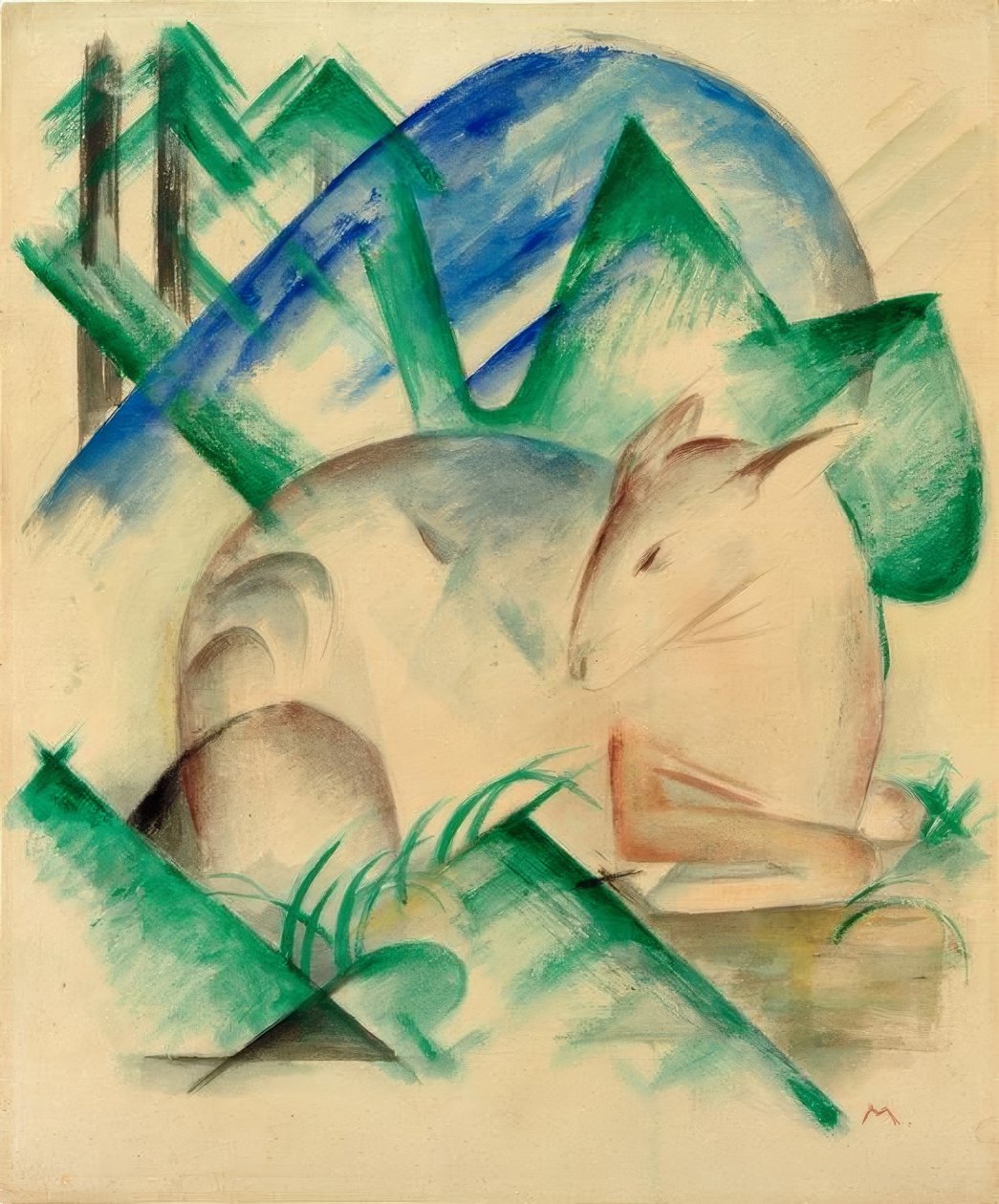 Rød hjort (sovende hjort) av Franz Marc
