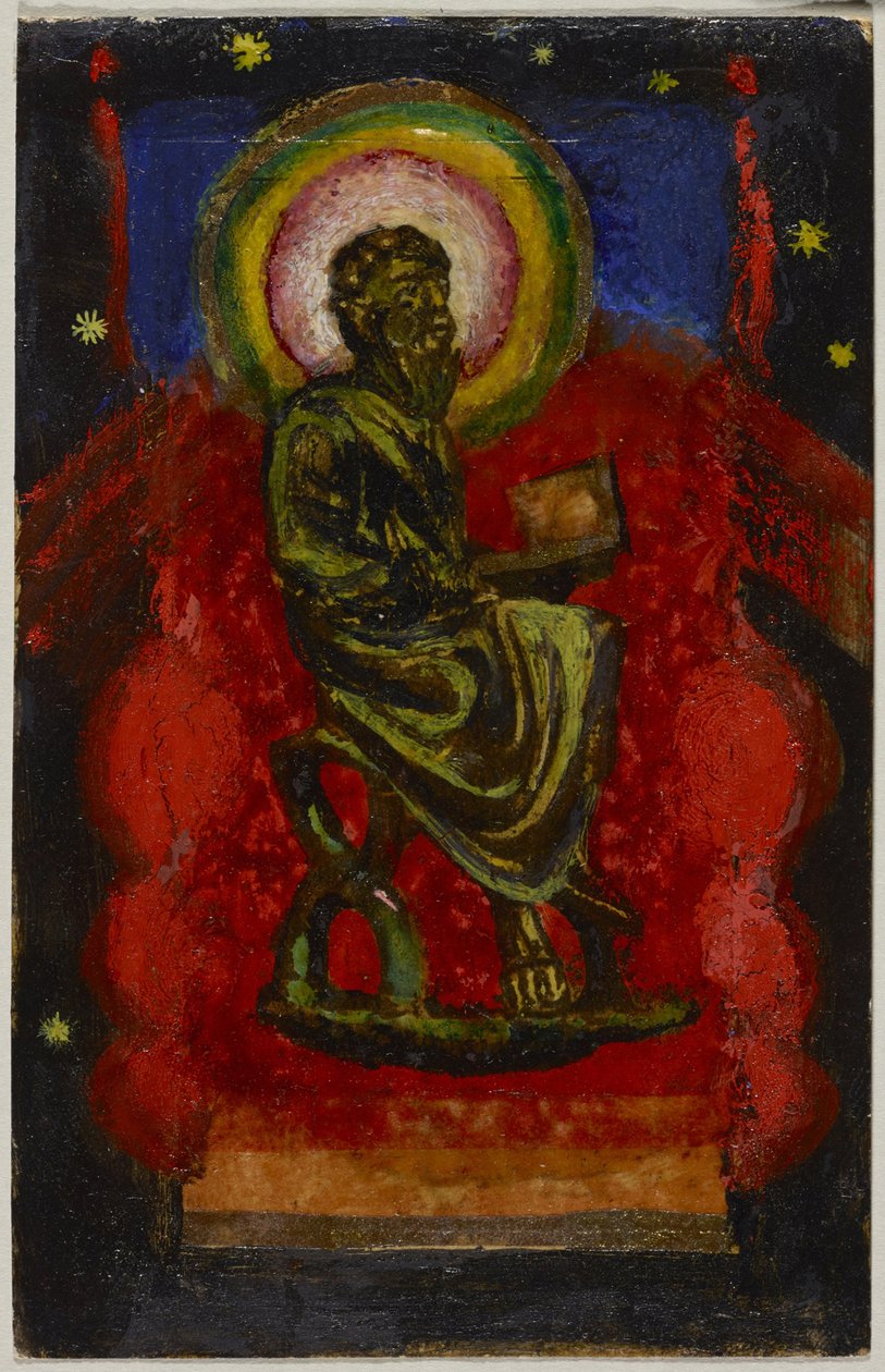 Sittende helgen (bysantinsk helgen), postkort fra Sindelsdorf til Wassily Kandinsky i München av Franz Marc
