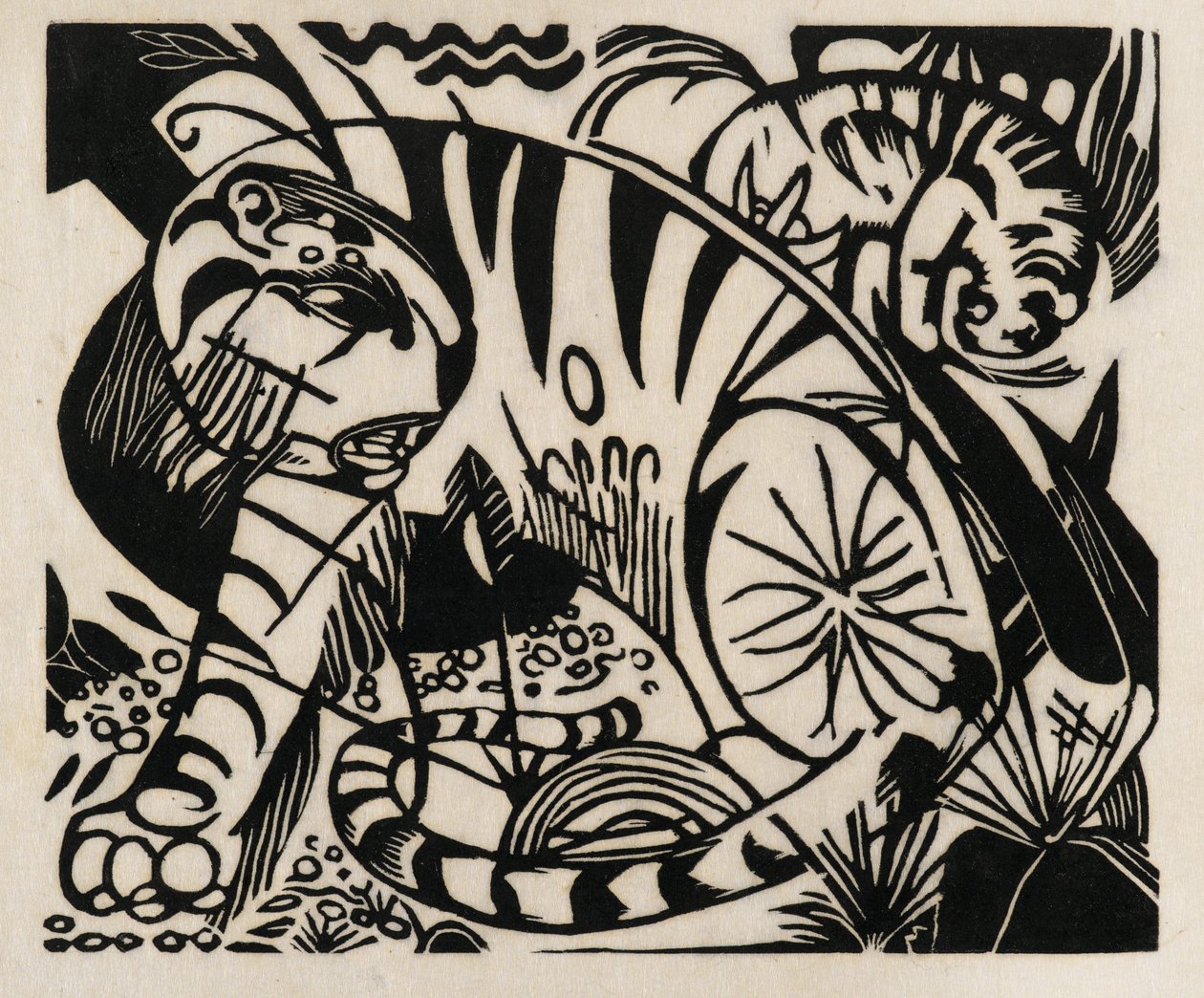 Tiger, 1912 (tresnitt på japansk papir) av Franz Marc