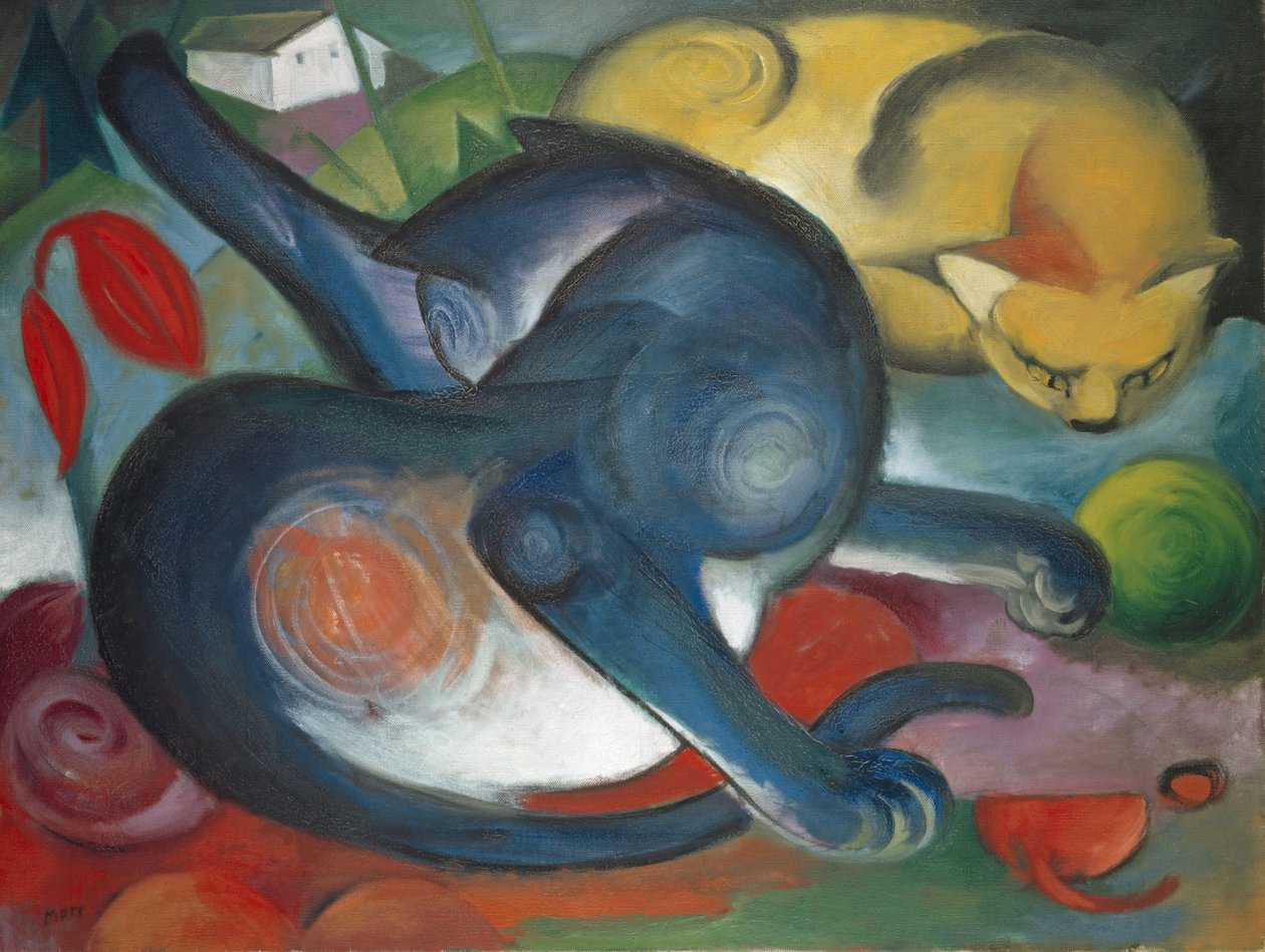 To katter, blå og gule, 1912. av Franz Marc