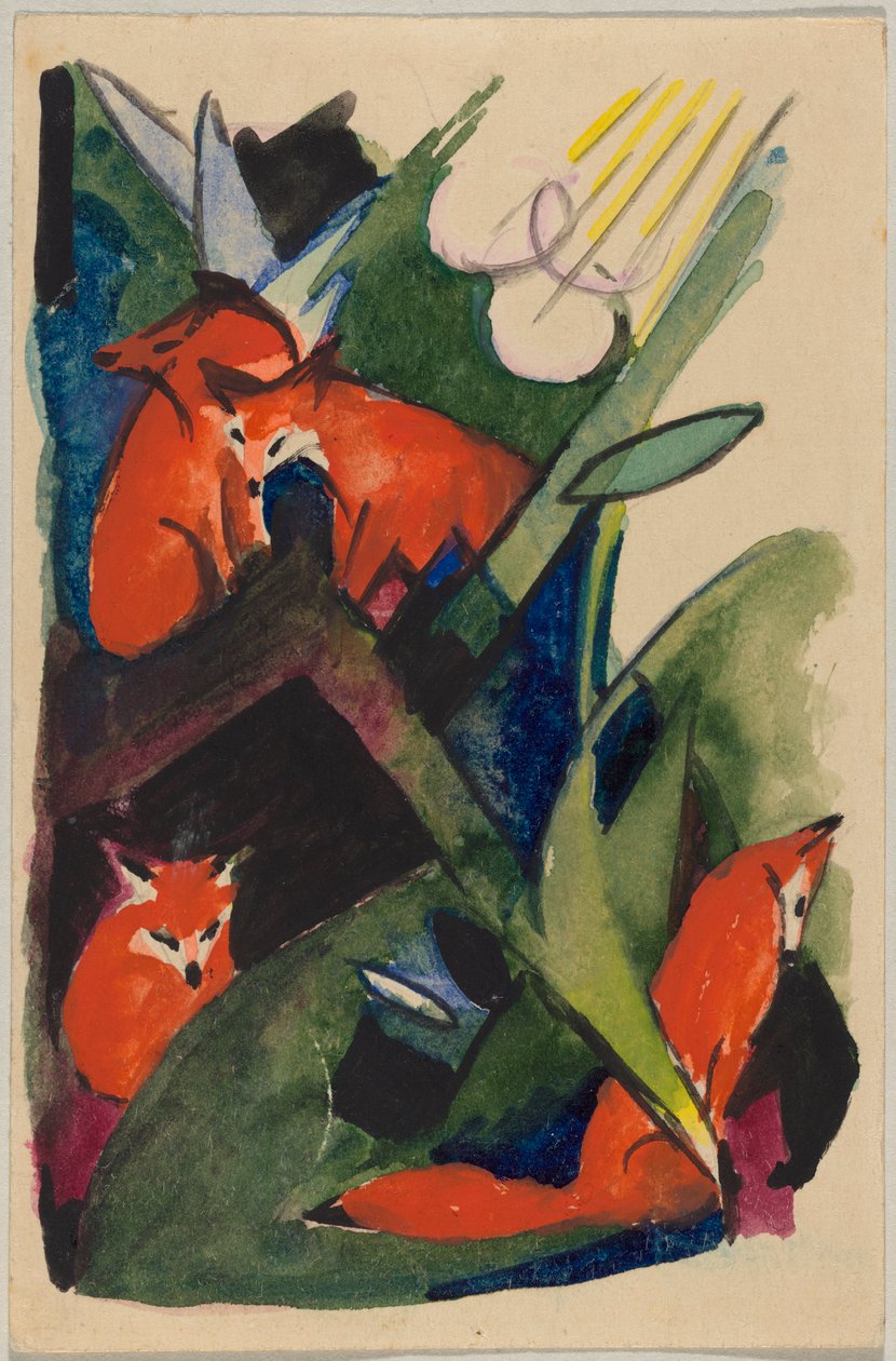 «Fire rever», Franz Marc fra Sindelsdorf til Wassily Kandinsky i München: postkort, poststempel 04.02.1913 av Franz Marc