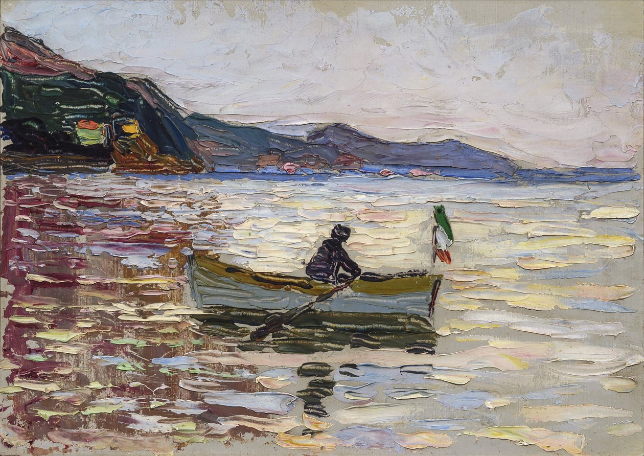 ""Utsikt over Rapallo med båt på havet"" (Rapallo Boat On The Sea) Maleri av Wassily Kandinsky (eller Wassily Kandinski eller Kandinskij av Franz Marc