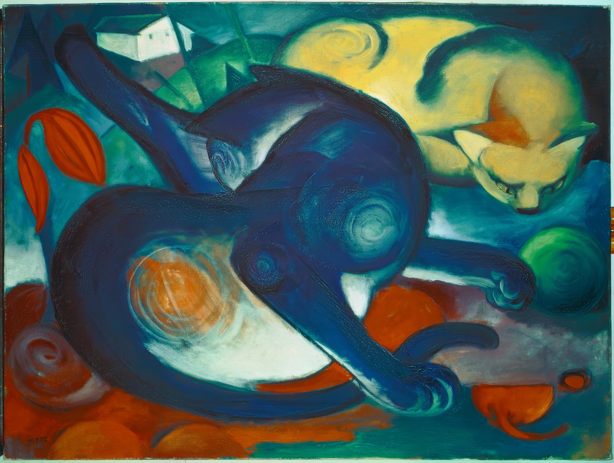 To katter, blå og gul av Franz Marc