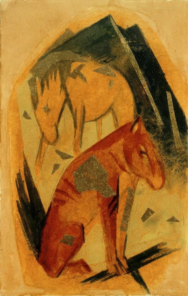 To hester foran et blått fjell av Franz Marc