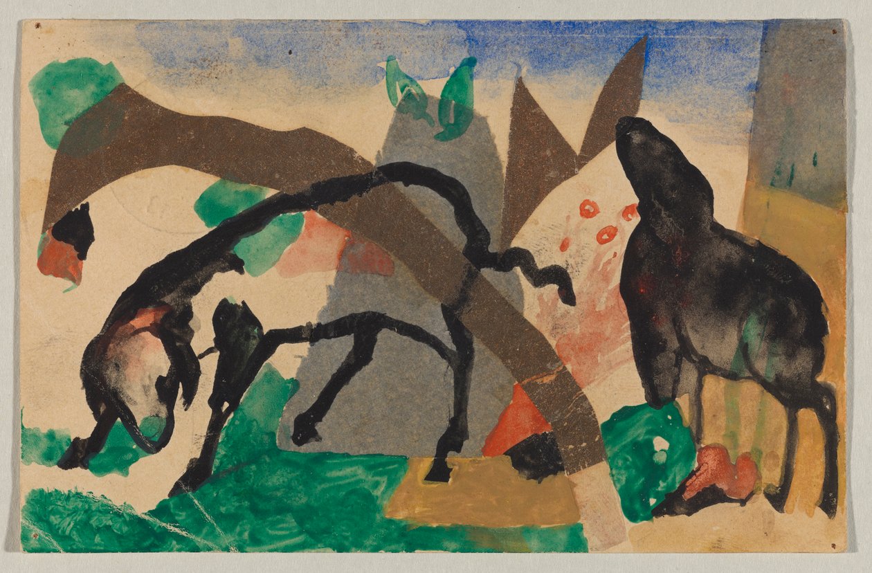 To sauer, postkort fra Sindelsdorf til Wassily Kandinsky i Murnau av Franz Marc