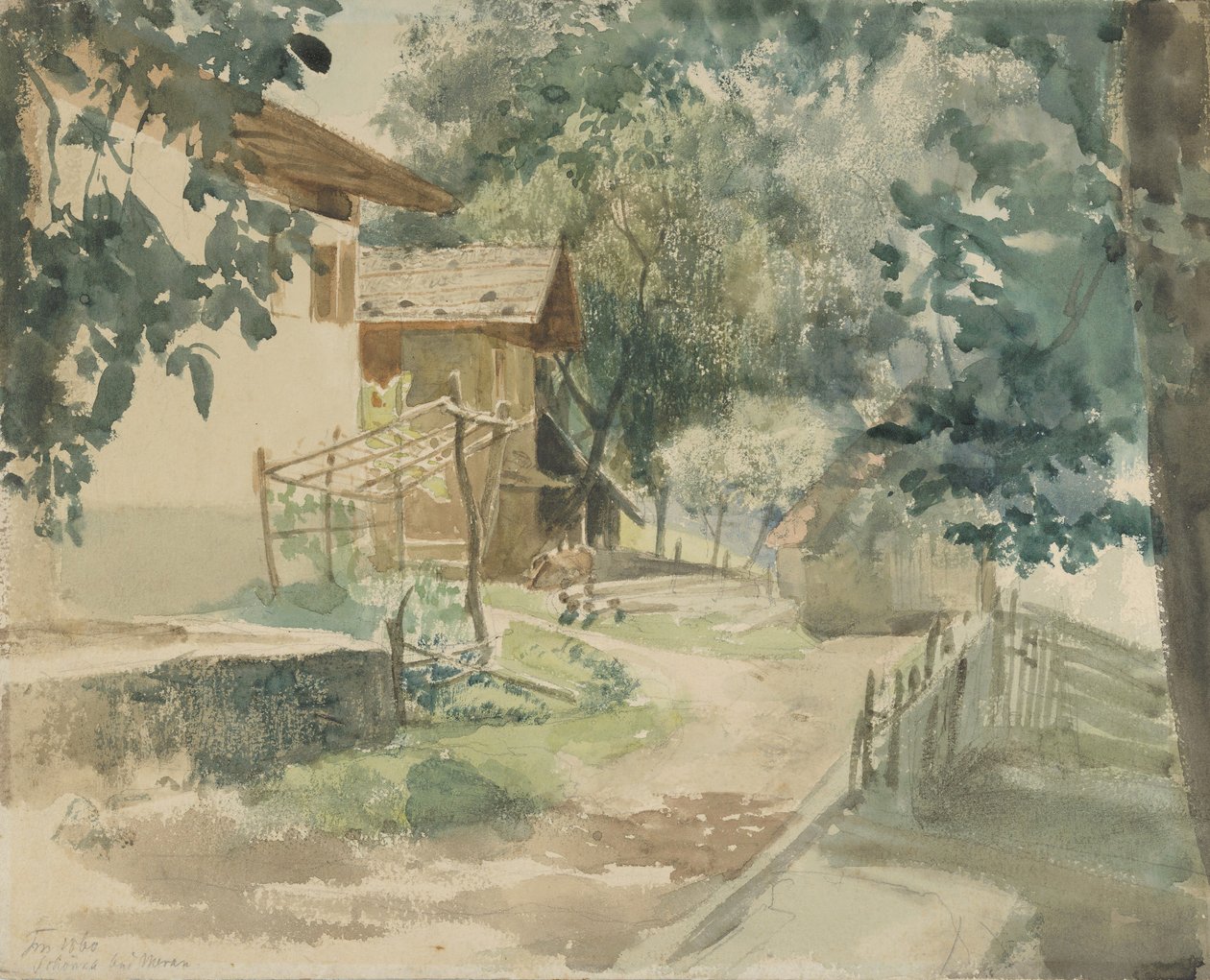 Et gårdstun nær Merano, 1860. av Franz Meyerheim