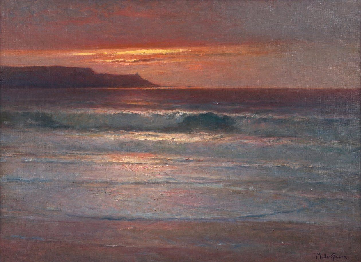 Siste av sommerens stråler på bølgene, ca. 1890-1900 (olje på lerret) av Franz Muller Gossen