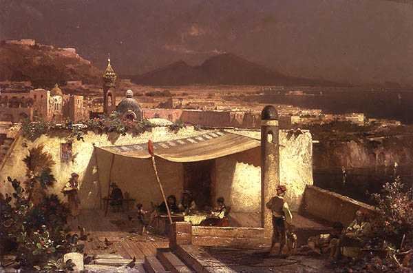 En terrasse i Posilipo (olje på panel) av Franz Richard Unterberger
