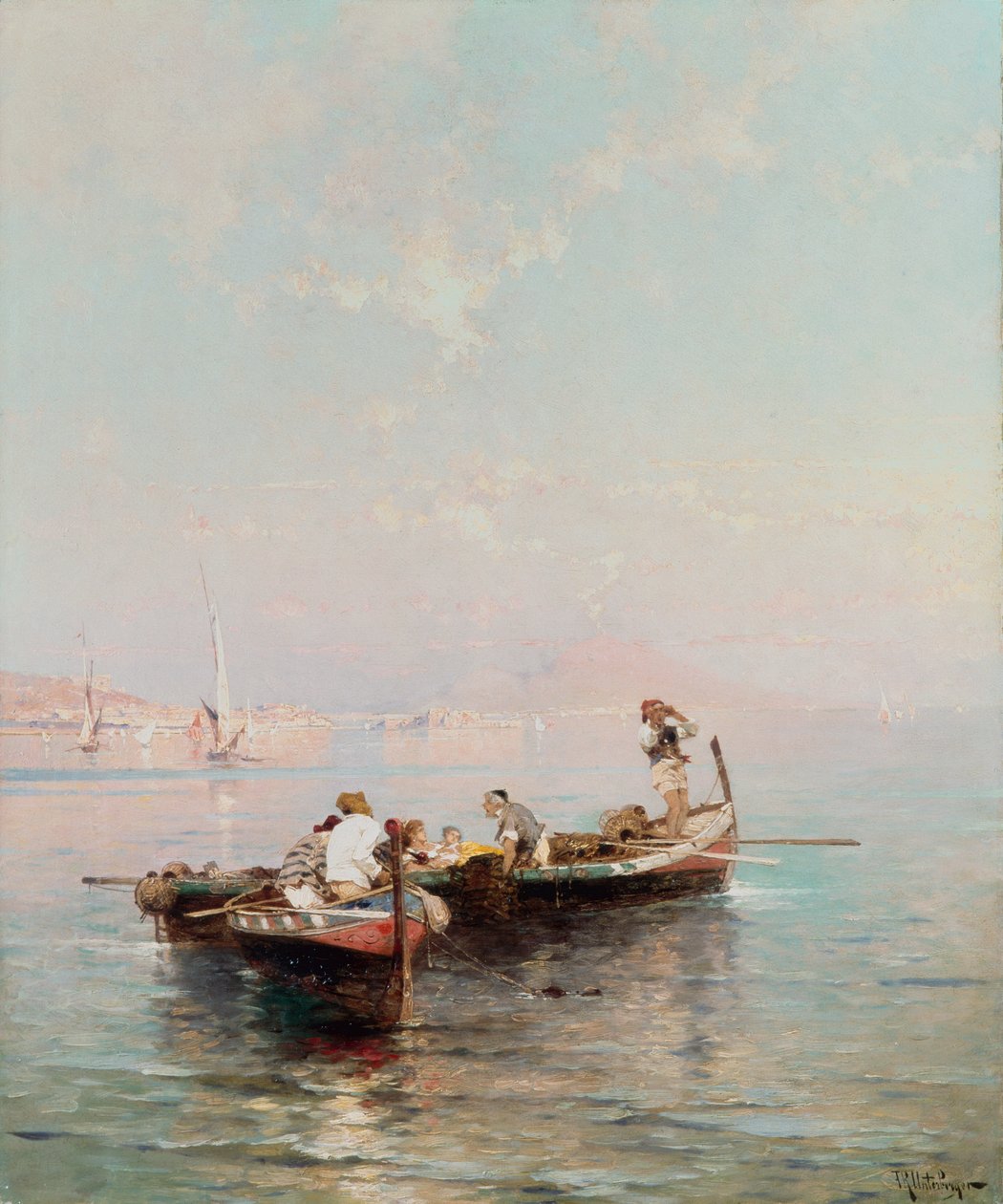 Fiskebåt i Napolibukta (olje på lerret) av Franz Richard Unterberger