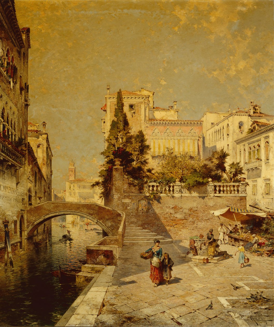 Fondamenta Zorzi, Campiello Santa Barbara, Venezia (olje på lerret) av Franz Richard Unterberger
