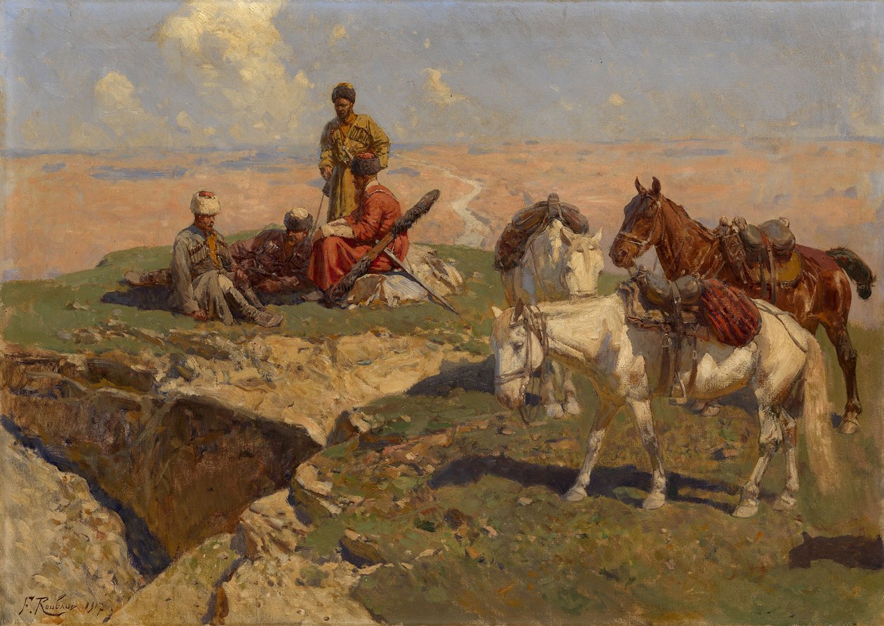 Kaukasiske ryttere i hvile, 1917 av Franz Roubaud