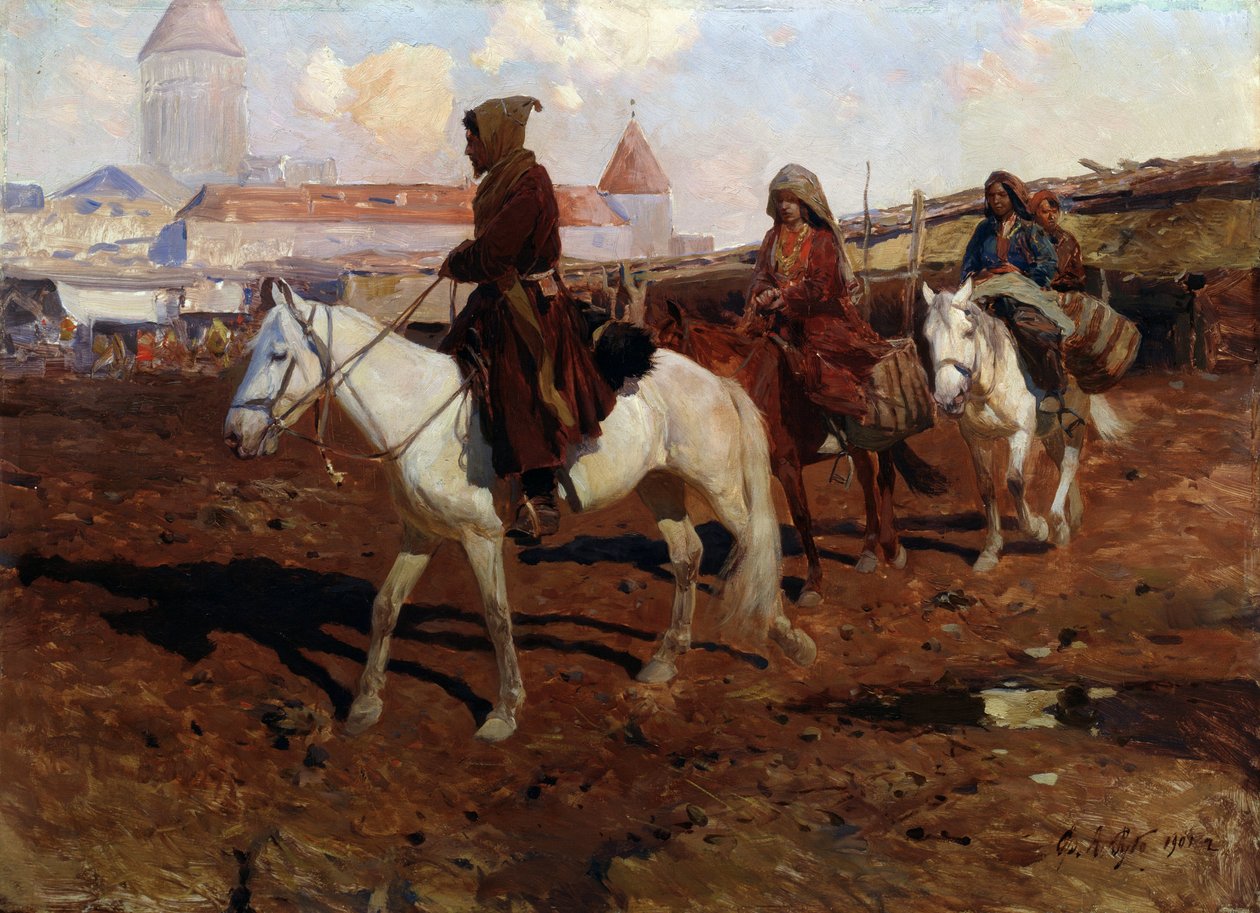 I øst (I Orienten). Maleri av Franz Roubaud (1856-1928). Olje på tre, 67,5 x 49 cm av Franz Roubaud