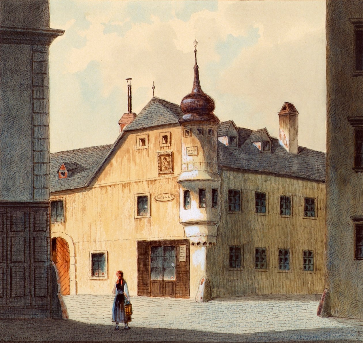 Det gamle huset i den nye bygningen i Wien av Franz Sager