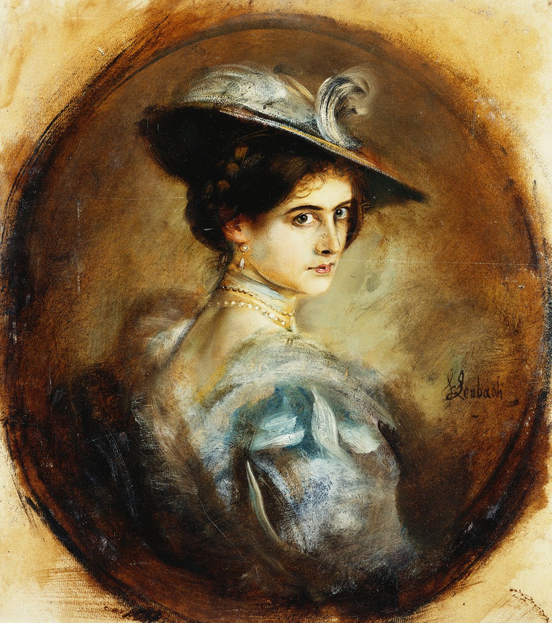 Portrett av en dame, hode og skuldre av Franz Seraph von Lenbach