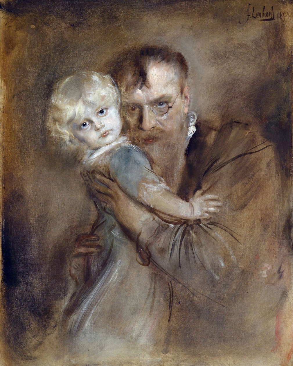 Selvportrett med datteren Marion - Lenbach, Franz, von (1836-1904) - 1894 - Olje på lerret - 81,5x65,5 - Privat samling av Franz Seraph von Lenbach