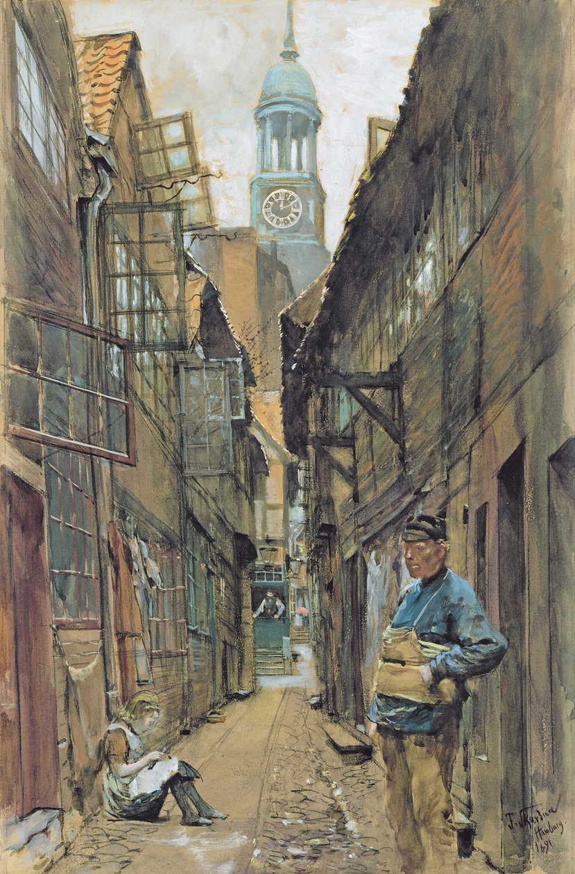 En bakgate i Hamburg, 1891 av Franz Skarbina