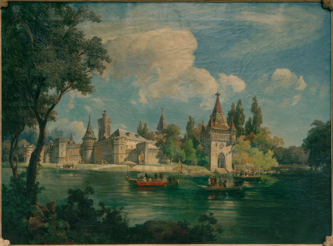 Det keiserlige lystpalasset Laxenburg med de keiserlige båtene av Franz Springer