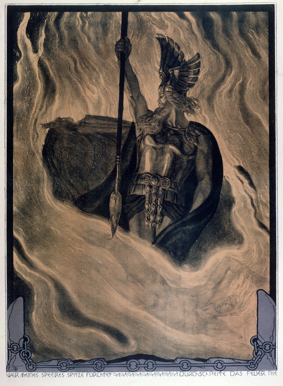 Odin Calling Up the Fire, ca. 1914 (litho-farge) av Franz Stassen