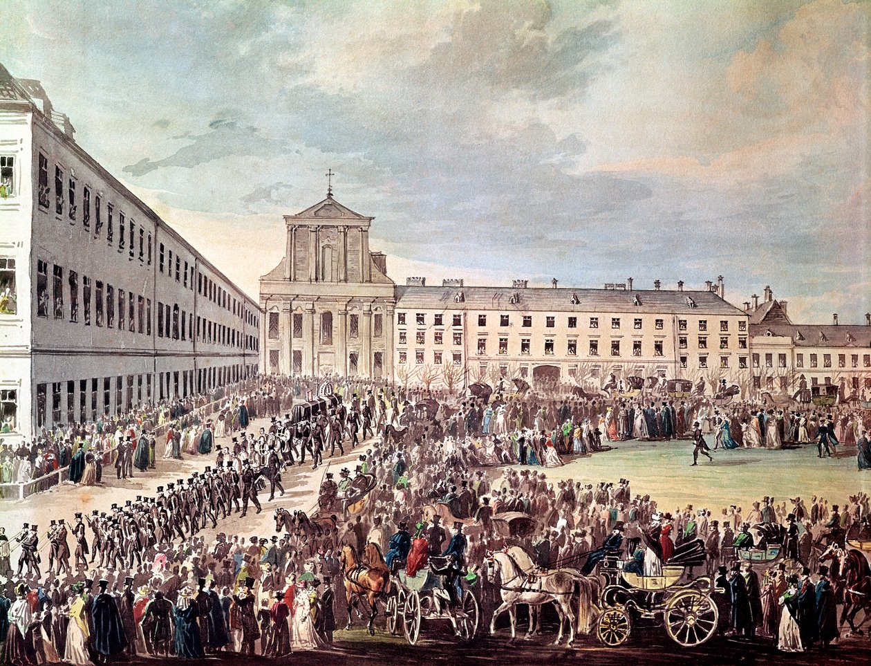 Begravelse av Ludwig van Beethoven (1770-1827) i Wien, 29. mars 1827 (wc på papir) (detalj) av Franz Stober