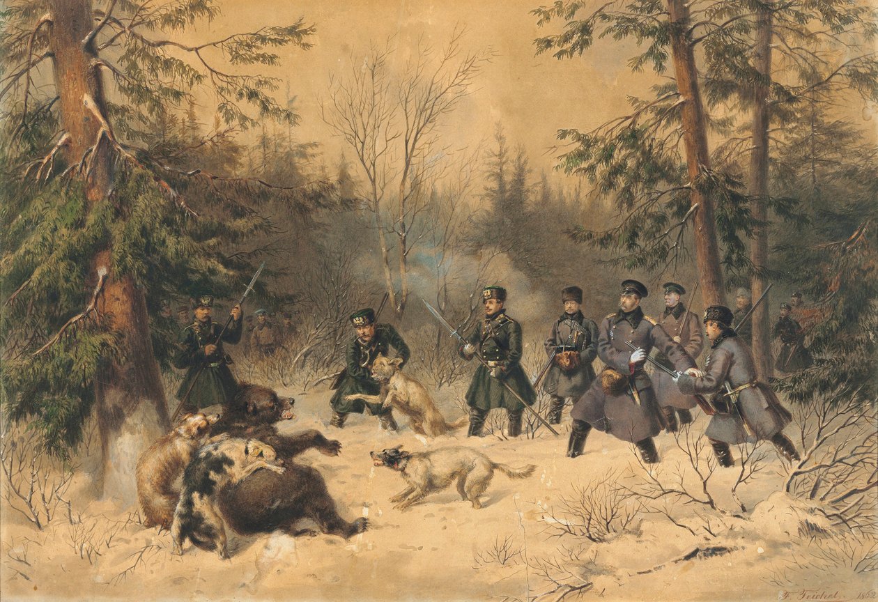 Bjørnejakten til tsar Alexander II, 1862. av Franz Teichel