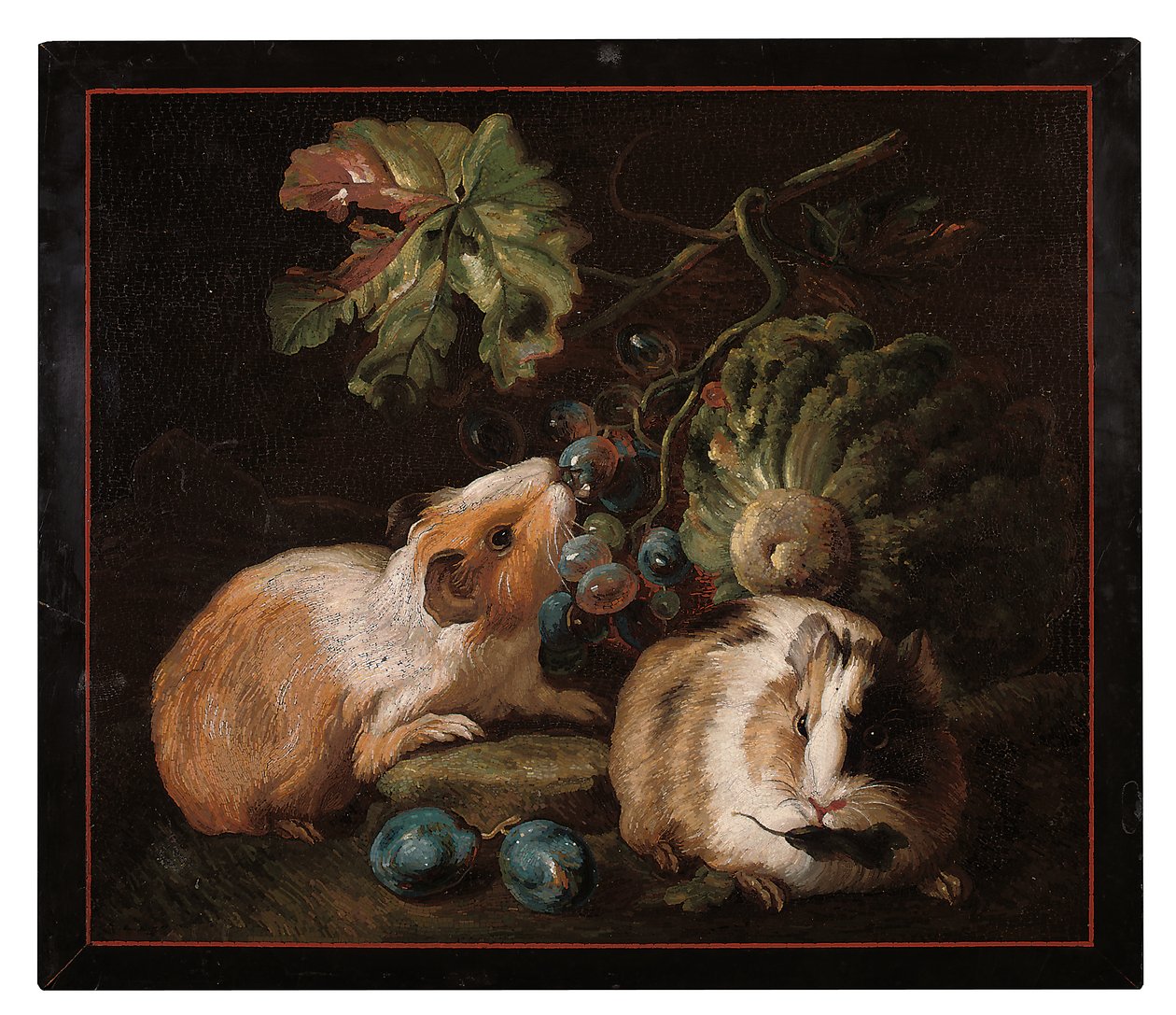 Romersk mikromosaikkpanel som viser to marsvin som spiser kål og druer, 1800-25 av Franz Werner von Tamm