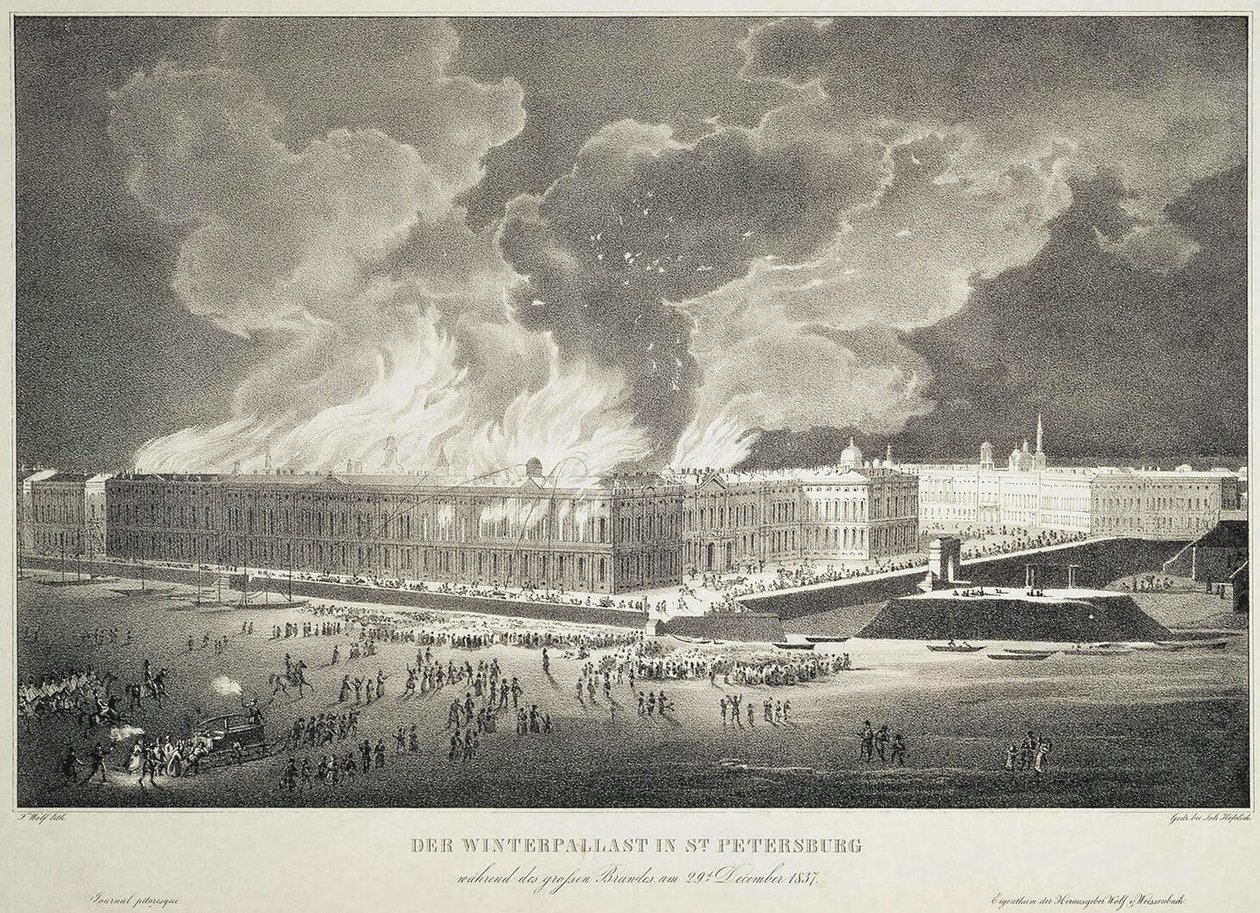 Brann i Vinterpalasset 29. desember 1837, ca. 1838 av Franz Wolf