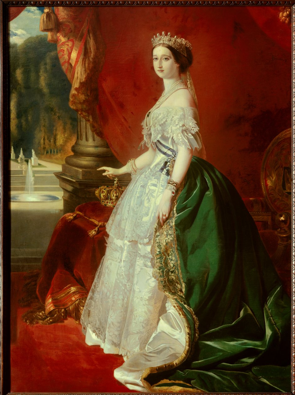 Portrait en pied de l'Imperatrice Eugenie (1826-1920) en robe de cour Maleri av Frans Xaver Winterhalter (1806-1873) Privatsamling fra 1800-tallet -Full-lengde portrett av keiserinne Eugenie (1826-1920) i kort kjole. Maleri etter Franz Xaver Winterhal av Franz Xaver  Winterhalter (after)