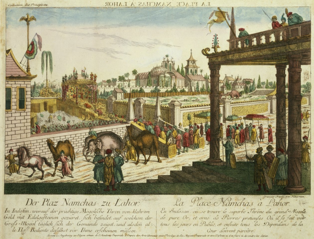Namchas Place i Lahore, som viser den gyldne tronen til Great Mogul, Pakistan (akvatint) av Franz Xaver Habermann