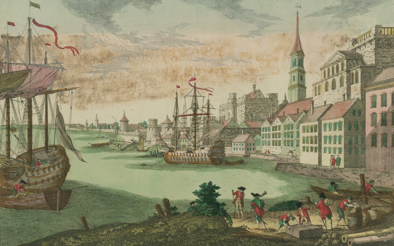 Havnen i Boston, Massachusetts, ca. 1770-80 av Franz Xaver Habermann