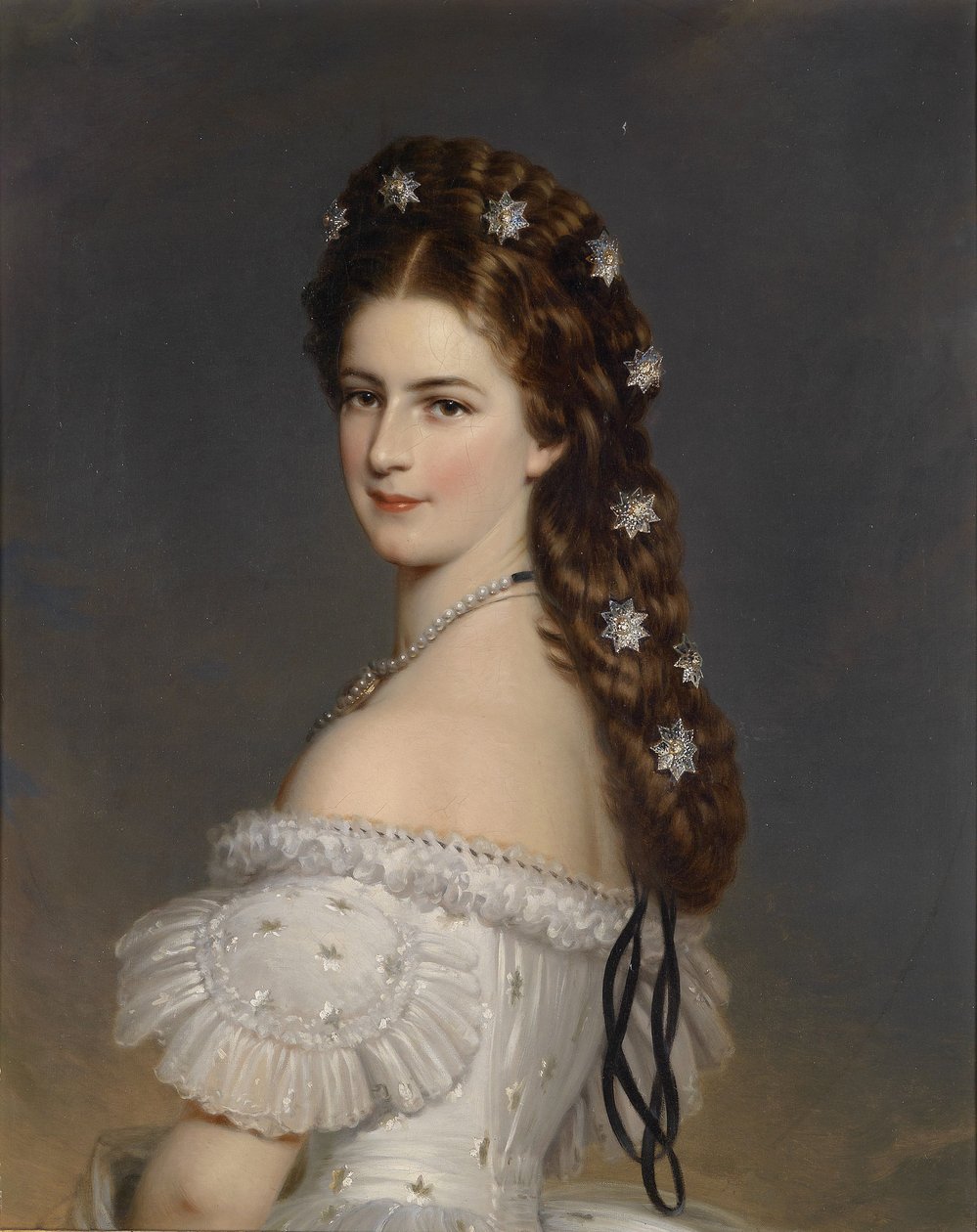 Keiserinne Elisabeth av Østerrike med diamantstjerner i håret, ca 1860 av Franz Xaver Winterhalter