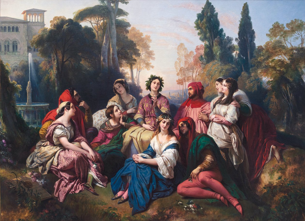 The Decameron (The Decameron). Komposisjon inspirert av novellesamlingen av Giovanni Boccaccio (Jean Boccace av Franz Xaver Winterhalter