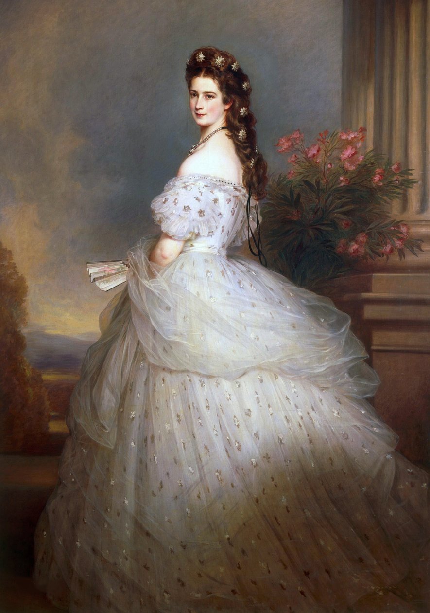 Keiserinne Elisabeth av Østerrike, med diamantstjerner i håret - Keiserinne Elisabeth av Østerrike med diamantstjerner i håret, av Winterhalter, Franz Xavier (1805-1873). olje på lerret av Franz Xaver Winterhalter