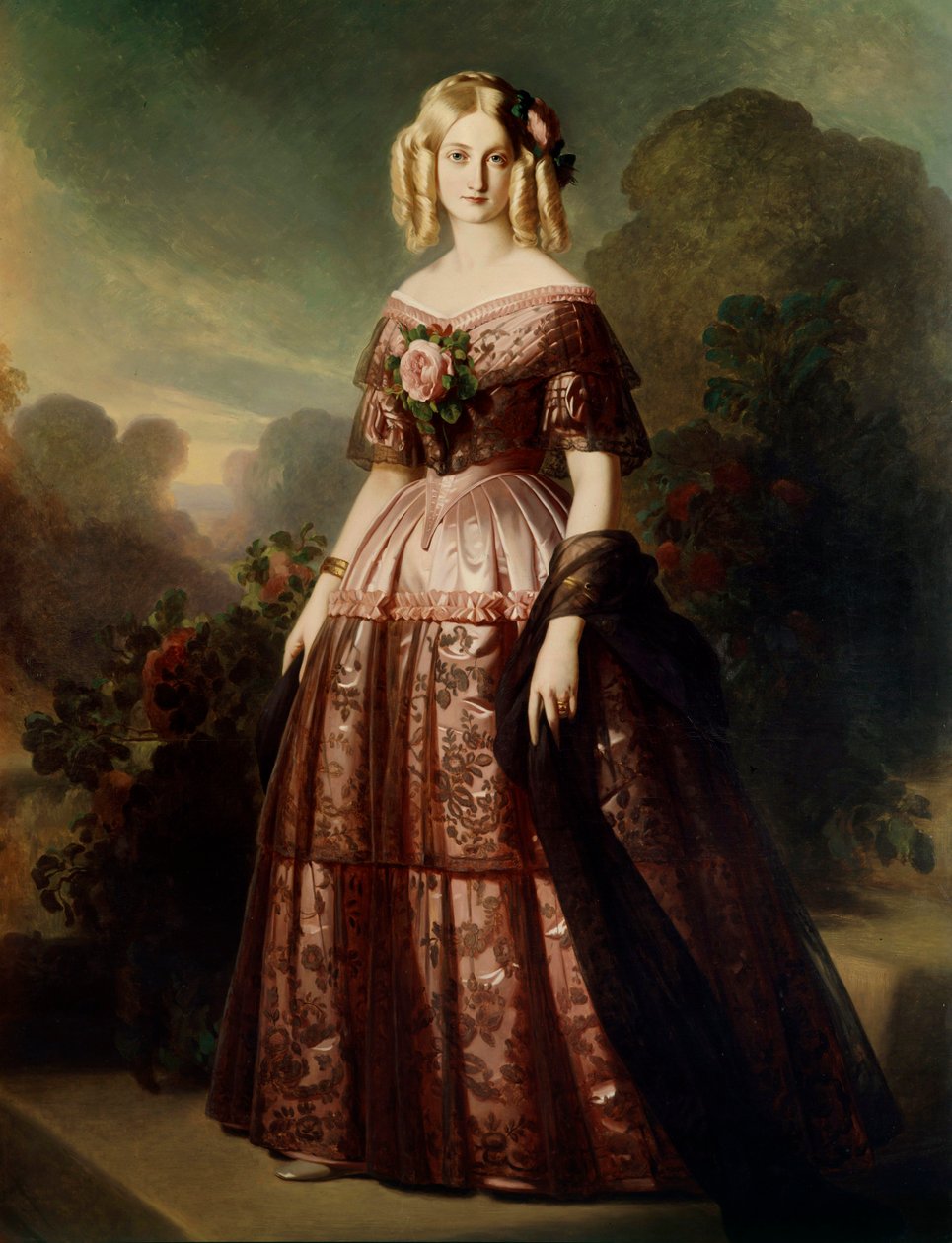 Portrett i full lengde av Marie Caroline Auguste de Bourbon Salerno, hertuginne av Aumale av Franz Xaver Winterhalter