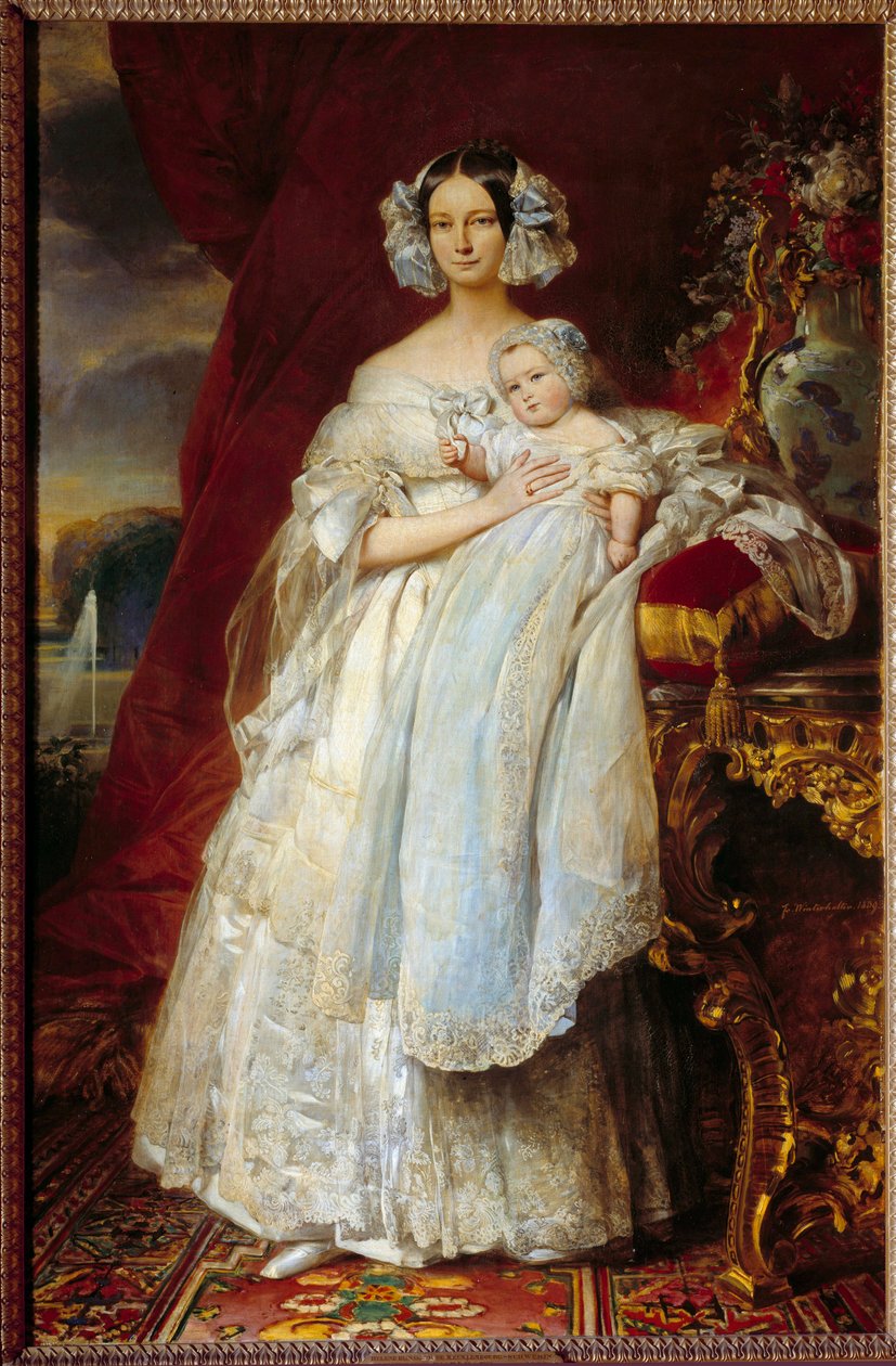 Portrett til fots av Helene Louise av Mecklembourg Schwerin, hertuginne av Orleans (1814-1858) og greven av Paris (1838-1894) Maleri av Xaver Winterhalter (1806-1873) 1839 Søn. 2,15x1,4m av Franz Xaver Winterhalter