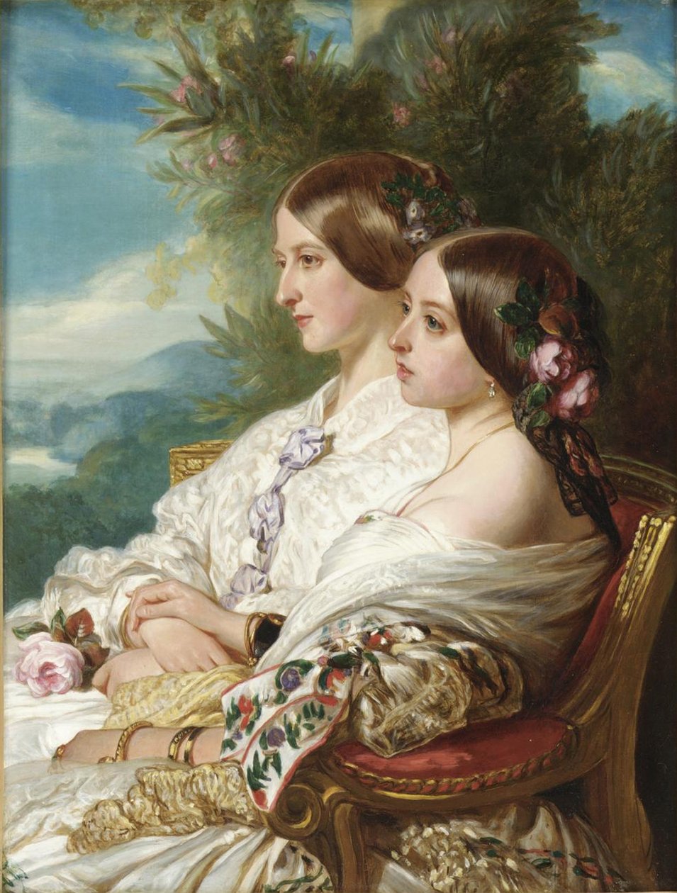 Dronning Victoria og hennes kusine, hertuginnen av Nemours, 1852 av Franz Xaver Winterhalter