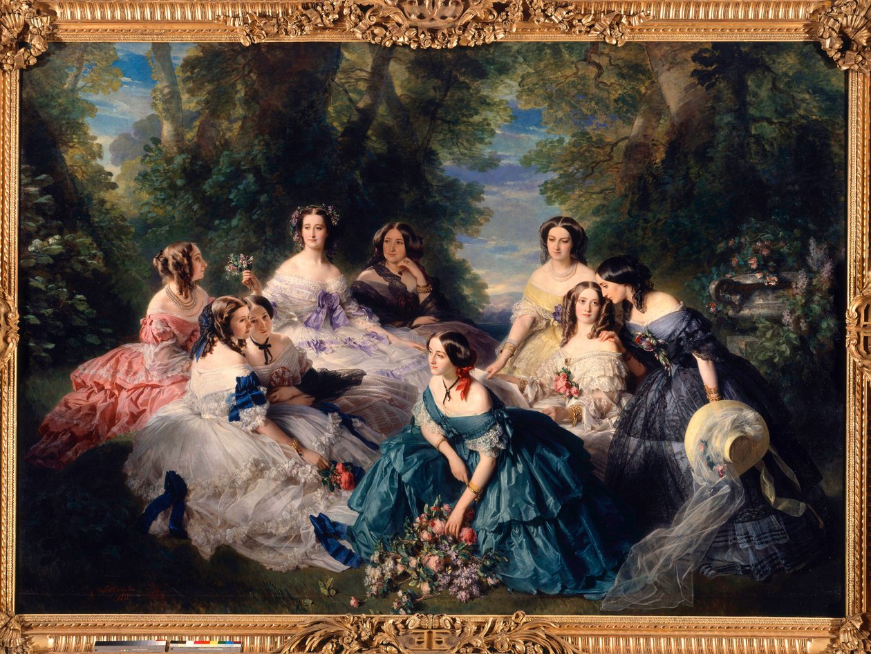 Impress Eugenie (1826-1920) i 1855 omringet æresdamene til palasset. Nede fra venstre til høyre: Princess of Essling, Great Maitress; Baroness of Stones, Viscountesse Lezay-Marnezia (Lezay Marnezia); Markisen av Montebello (frøken de Villeneuve). Til av Franz Xaver Winterhalter