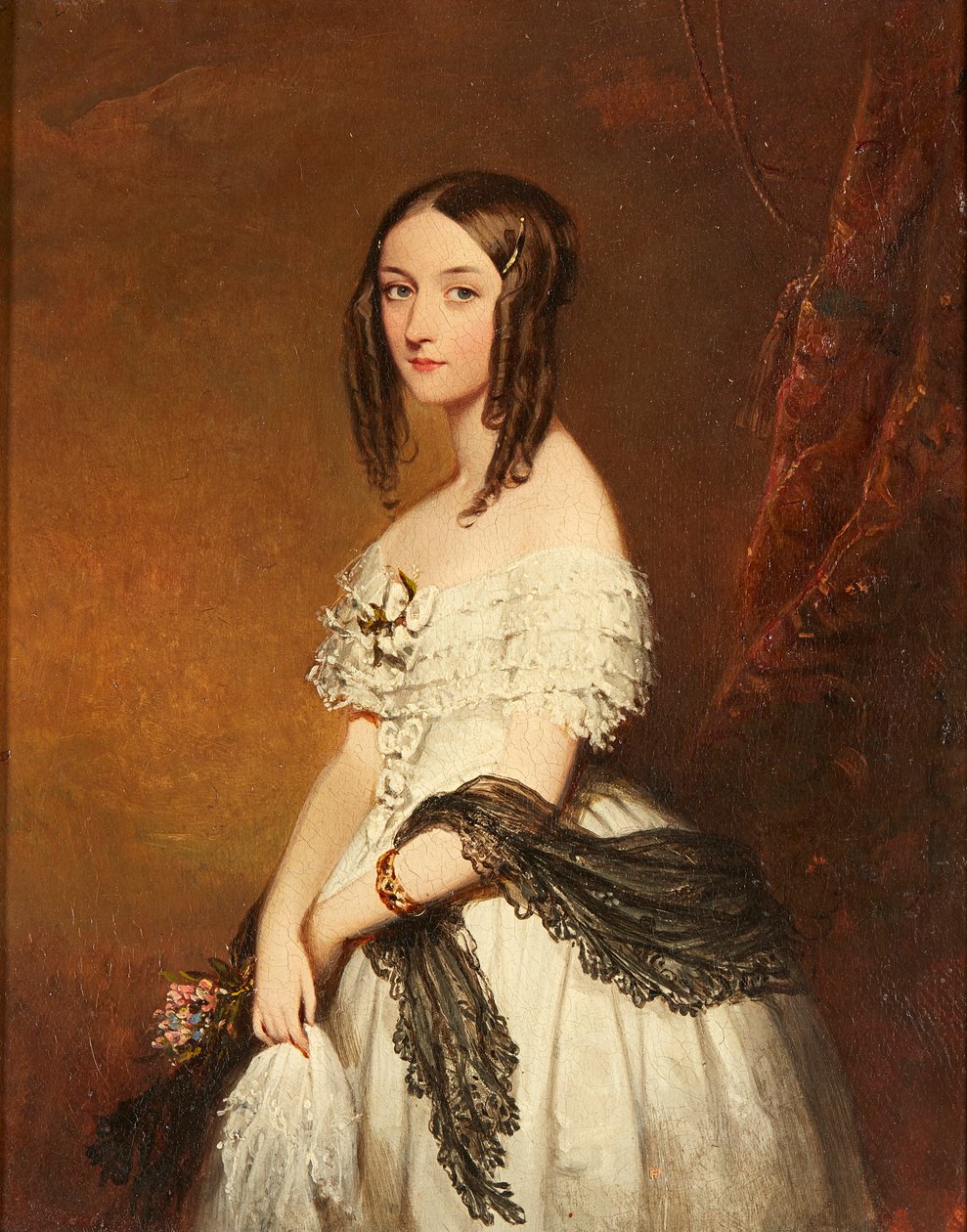 Et stilleben av diverse blomster i en vase med blandet frukt på en avsats (olje på lerret) av Franz Xavier (manner of) Petter